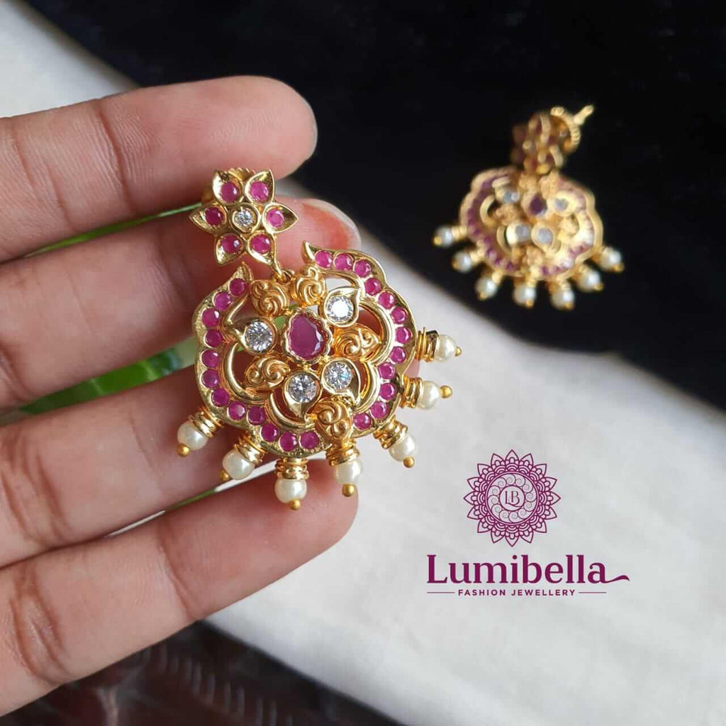 Small One Gram Gold Earrings Kerala Studs Floral Collections ER3820